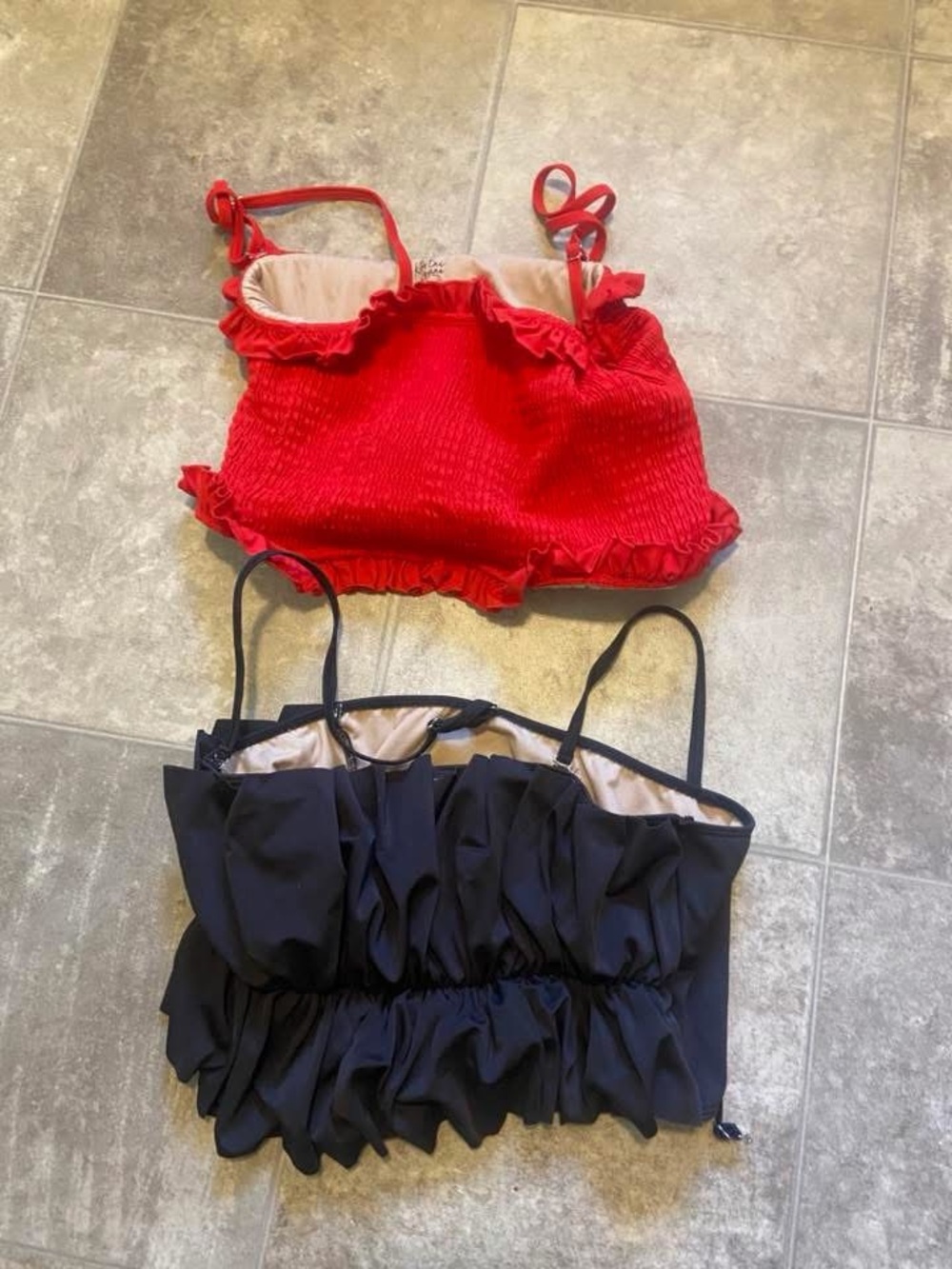 Kortni Jeane Red & Black Ruffled Swim Tops